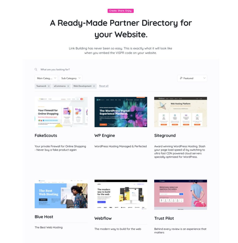 This image is displaying the ready-made directory demo available with ViSPR