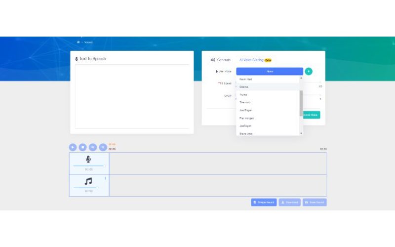 Text-to-Speech user interface of Voicely 2.0 - Text-To-Speech & Voice Cloning Tool