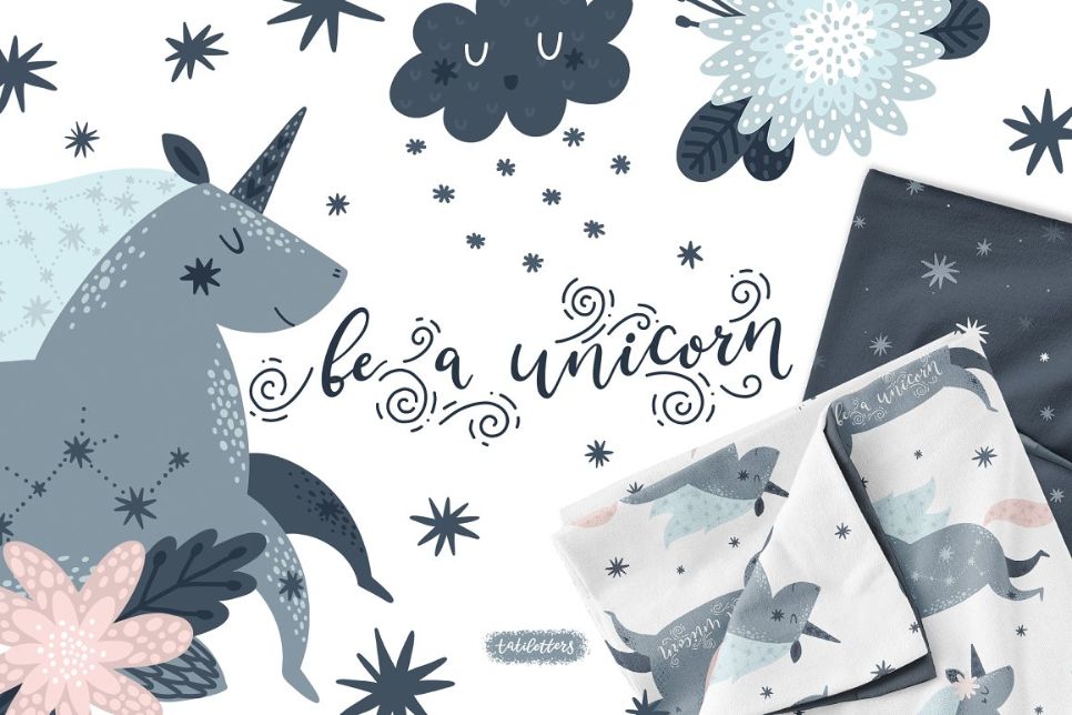 Unicorn illustration and pattern bundle