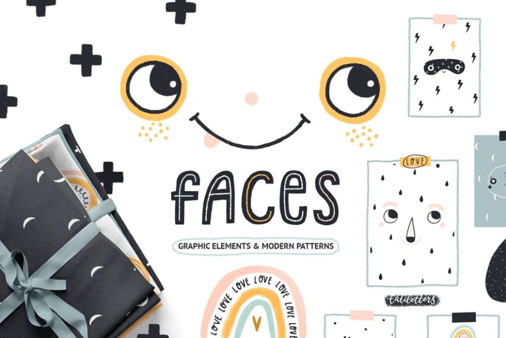 Cute smiley faces illustration and pattern