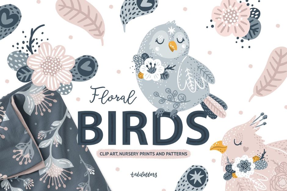 Cartoon floral birds illustration