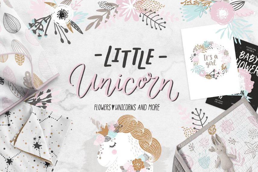 Little unicorn illustration and pattern
