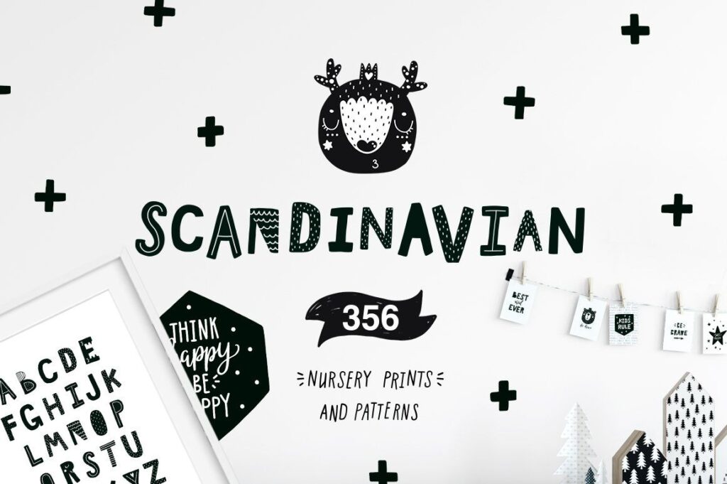 Scandinavian animated animals illustration & pattern bundle