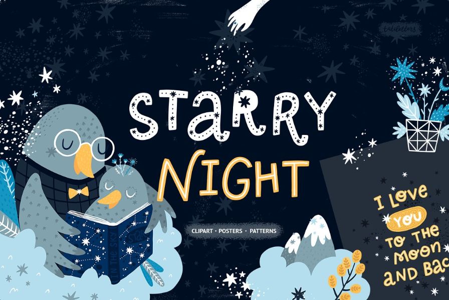 Starry night illustrations and patterns