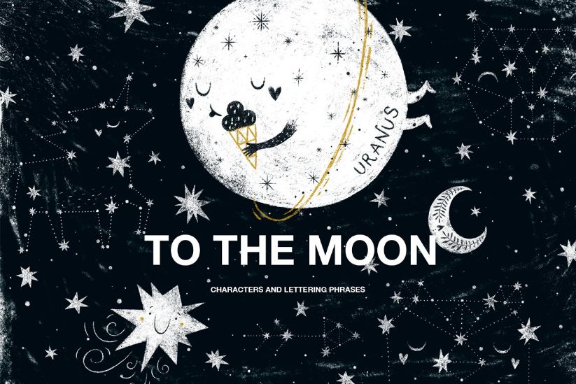 Cartoon space and moon illustrations and patterns