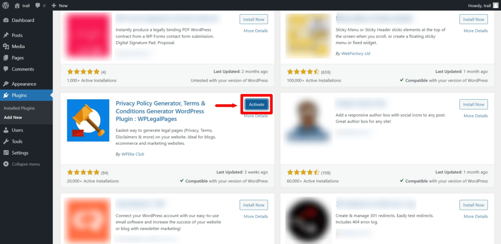 Activate option on WPLegalpages