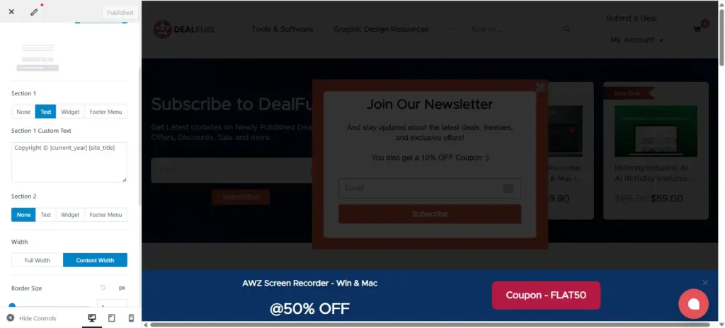 Layout option under Footer in wordpress