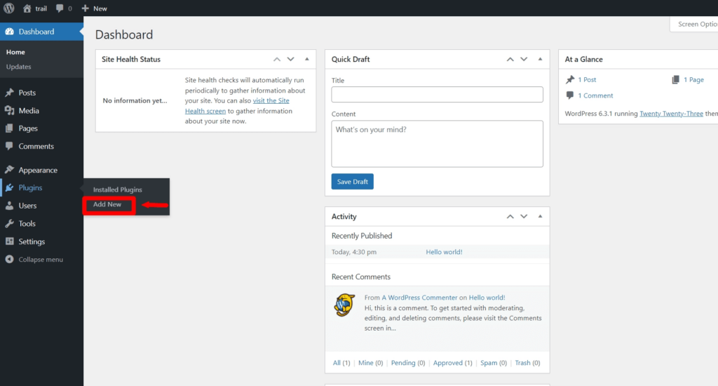 Add new plugin option in wordpress dashboard