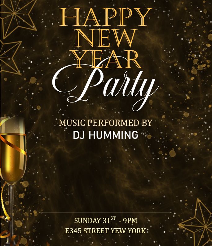 Golden Black Glittery New Year Party Invitation Flyer