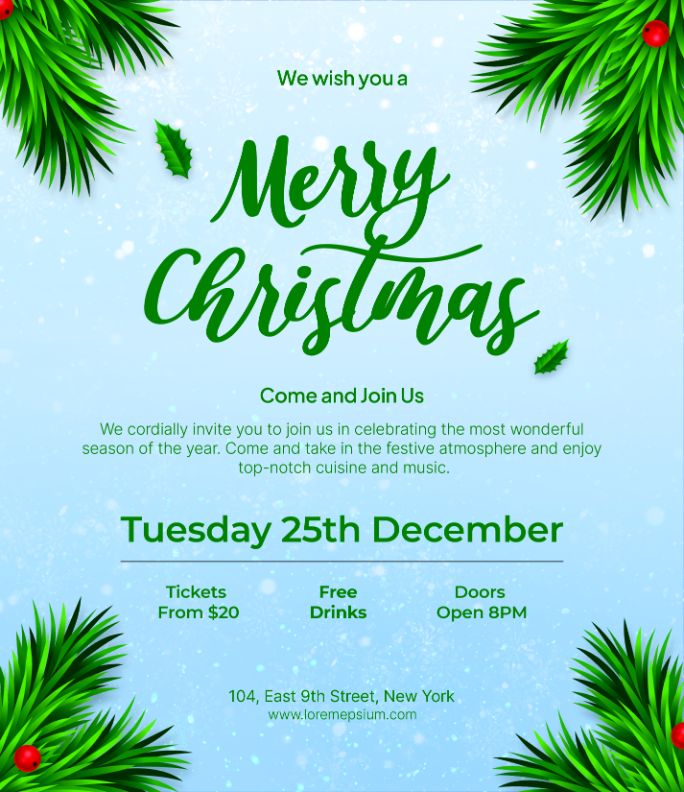 Blue Christmas Party Invitation Flyer