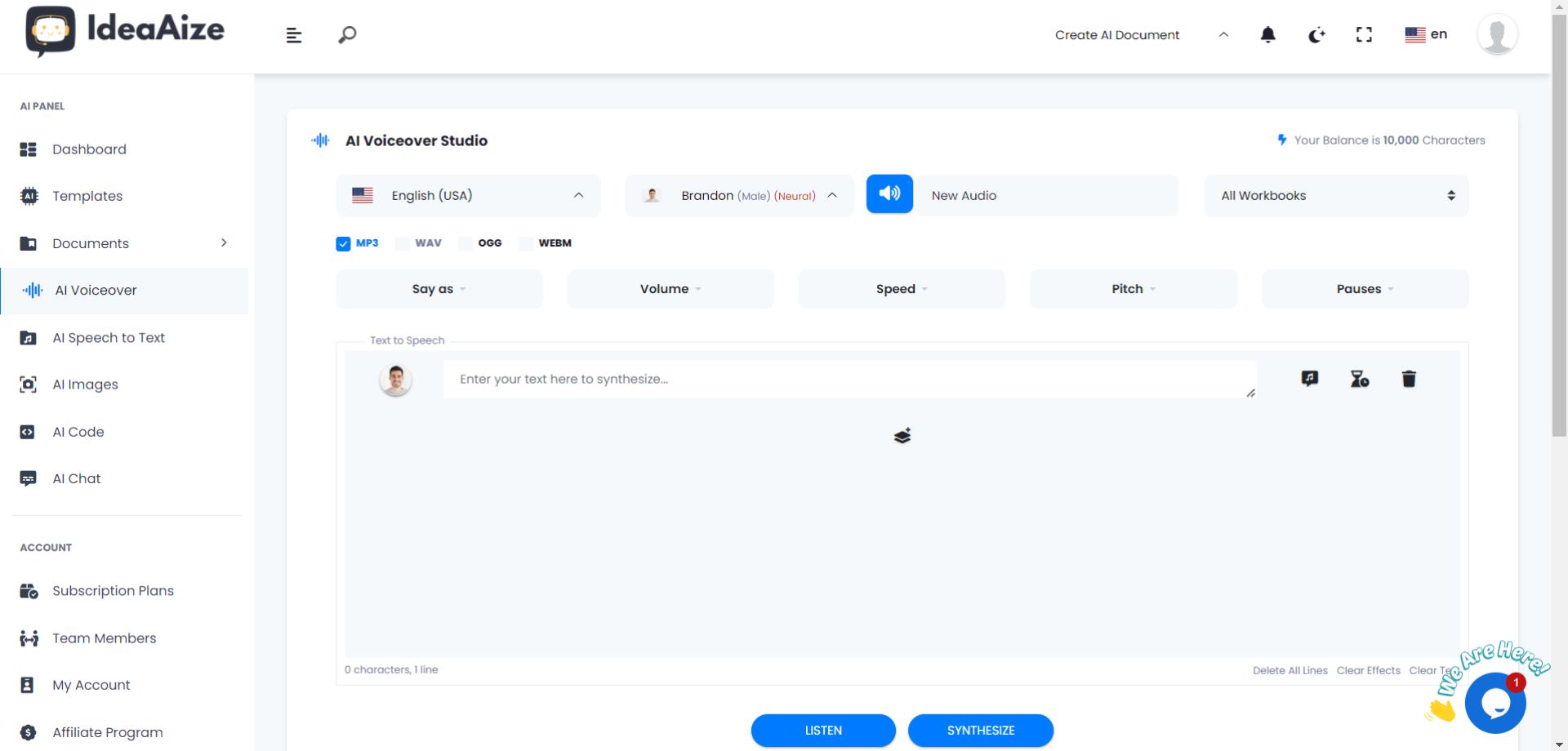AI voiceover feature of ideaAize