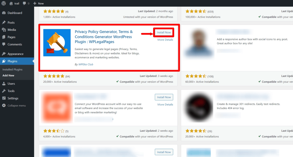 WPlegalpages Plugin Install