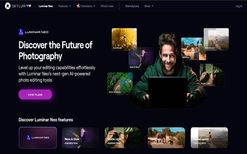 Luminar Neo by Skylum feature image displaying its tag line and plan options