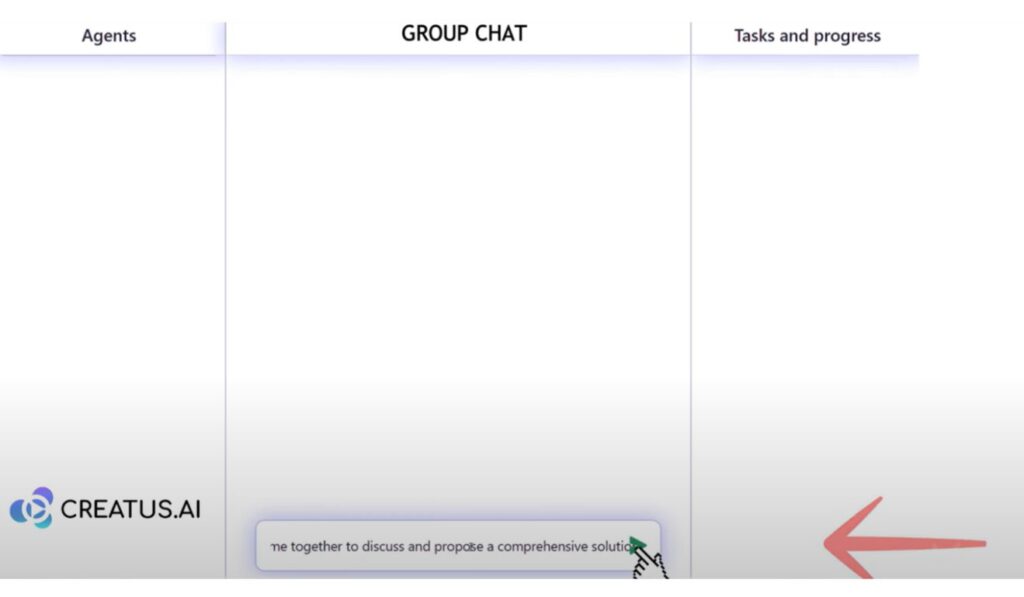 Multi AI agents user interface displaying a prompt in the message bar