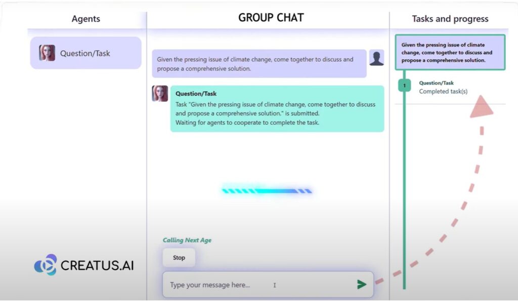 Multi AI Agents user interface displaying Tasks and its progress