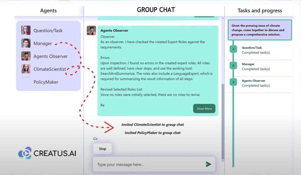 Autonomous Multi AI agent user interface new AI Agent invited in the group chat