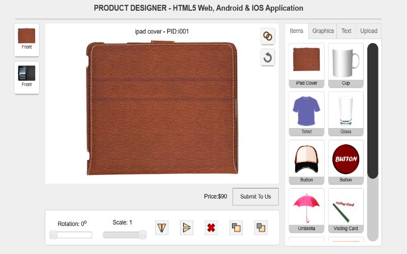 Item user interface of online design tool