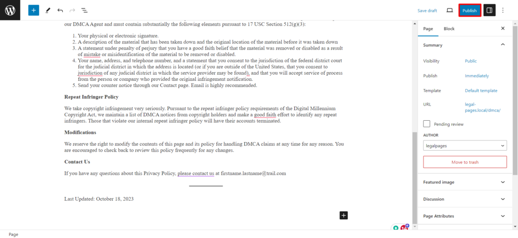 Publishing notice