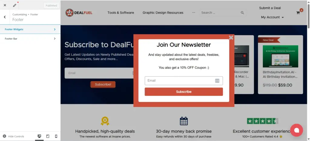 Select Footer Bar Option Under The Footer