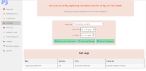 This image displays the call and text logs preview of My AI Front Desk