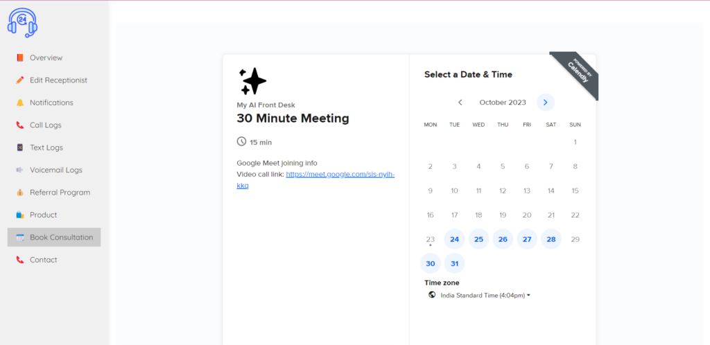 This image is displaying the booking consultation preview
