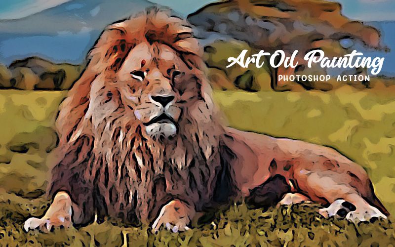 Art oil painting photoshop action applied to an image of a lion