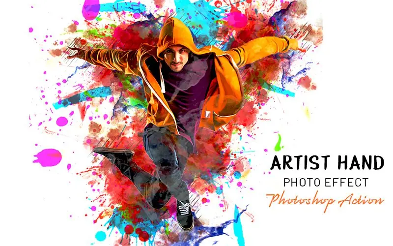 Artist hand photo effect photoshop action applied to an image of a man wearing a hood