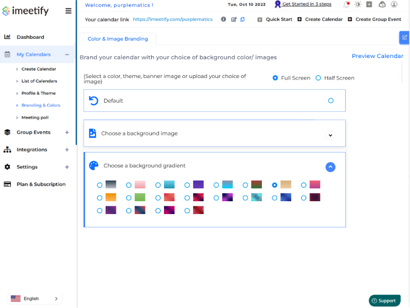 This image displays the branding colors available with imeetify- meeting scheduling tool