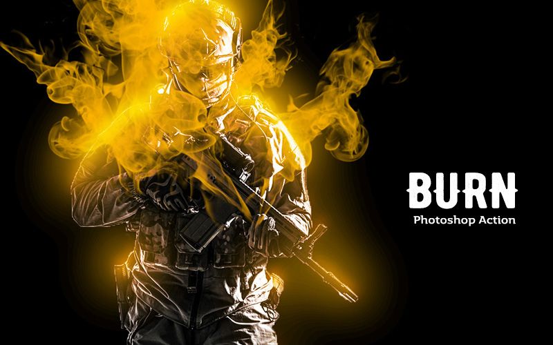 Burn photoshop action applied to an image of a soldier