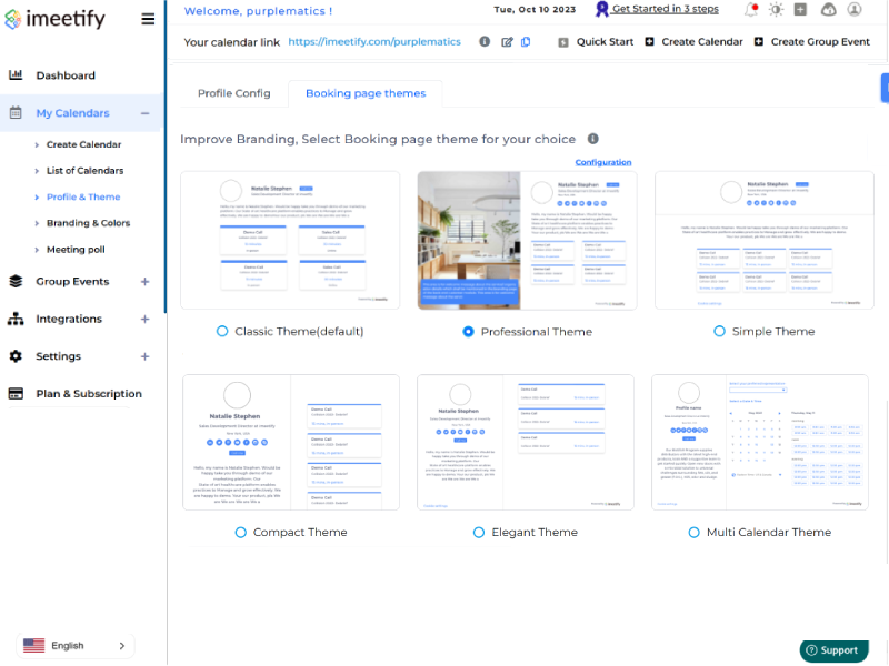 This image displays the calendar themes available with iMeetify - online appointment scheduling tool