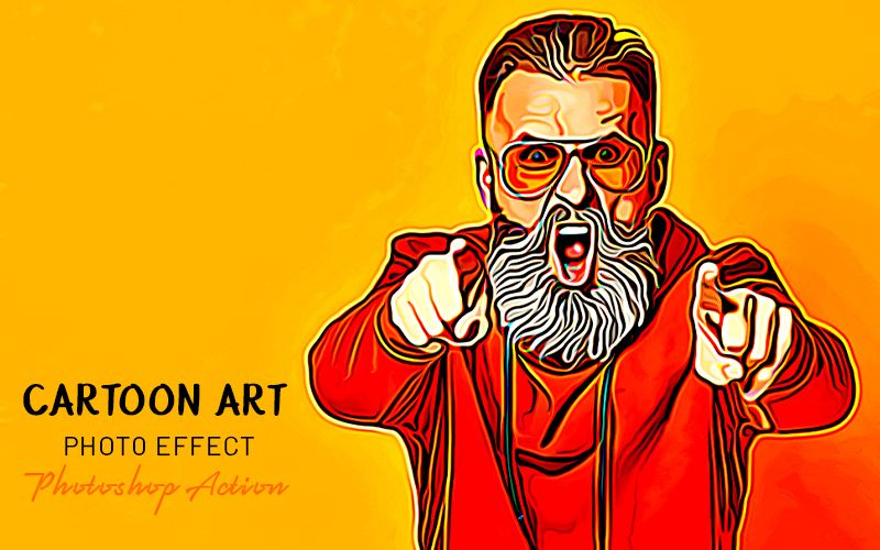 Cartoo art photoshop action applied to an image of a man with beard