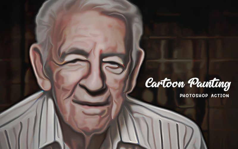 Cartoon painting photoshop action applied to an image of an old man