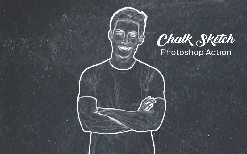 Chalk skecth photoshop action applied to an image of man