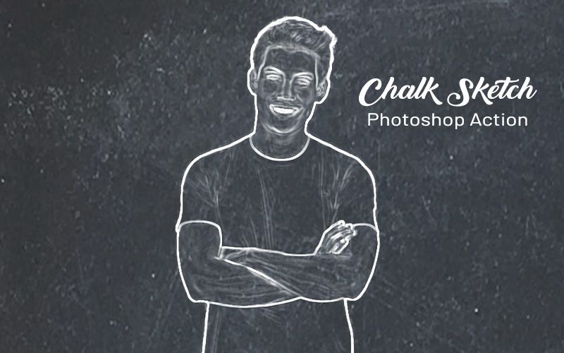 Chalk sketch photoshop action applied to an image of a man