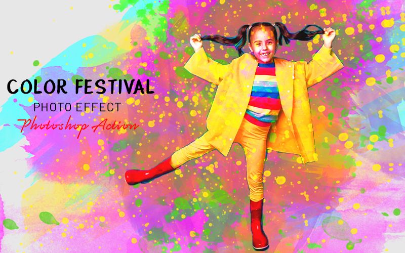 Color Festival photoshop action applied to an image of a kid holding her hair