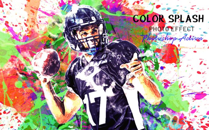 Color splash photoshop action applied to an image of a rugby player