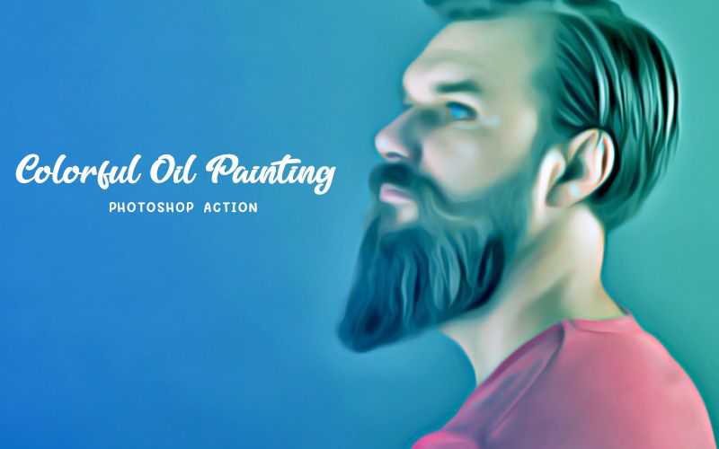 Colorful oil painting photoshop action applied to an image of a man with long beard