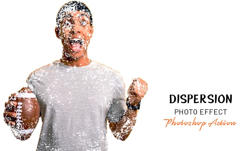 Dispersion photo effect photoshop action applied to a man holding a ball and screaming