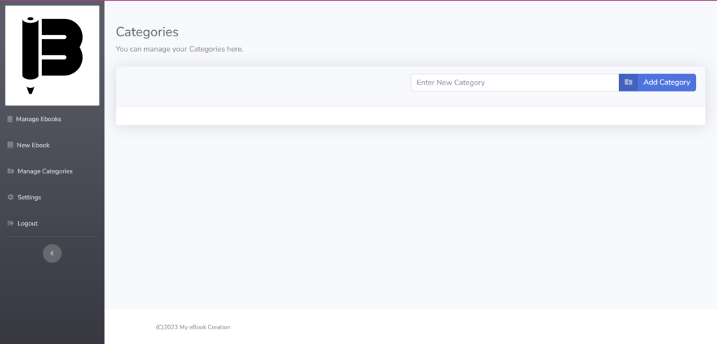 This image is displaying the new eBook creation interface in My AI eBook Creation pro -create ebook with ai