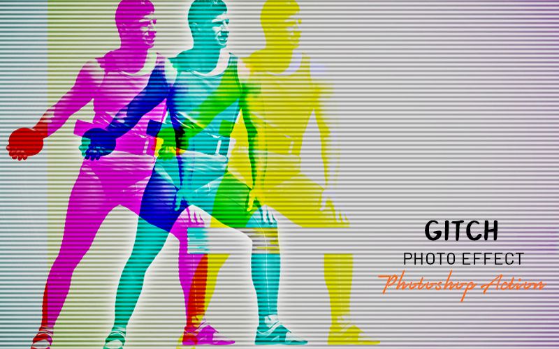 Glitch photoshop action applied to an image of a sportsman