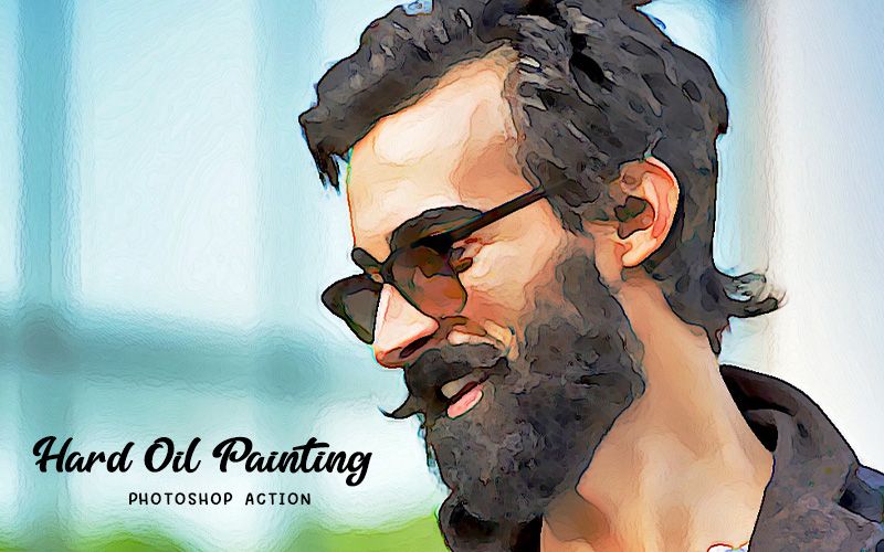 Hard oil painting photoshop action applied to an image of a man smiling