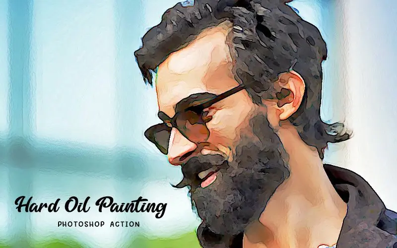 Hard oil painting photoshop action applied to an image of a man smiling