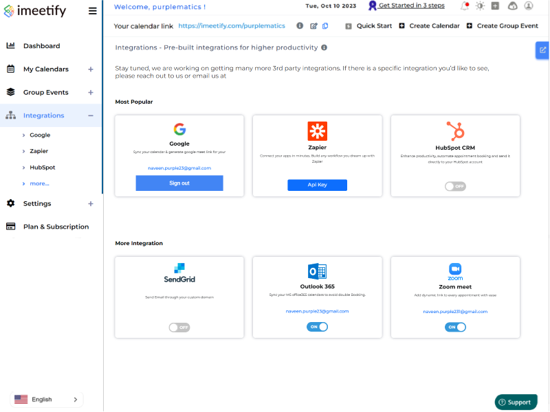 This image displays the integrations available with the meeting scheduling tool