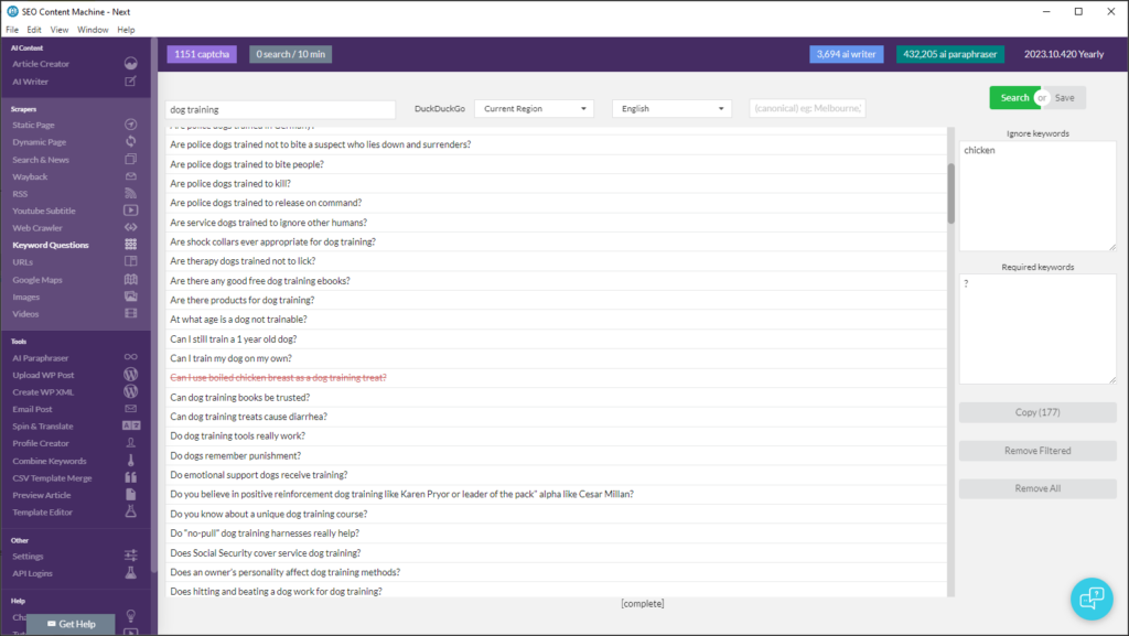 Keyword questions feature preview of SEO content machine