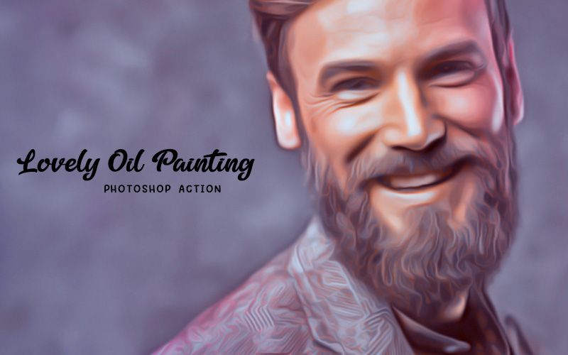 Lovely oil painting photoshop action applied to an image of a man with beard smiling