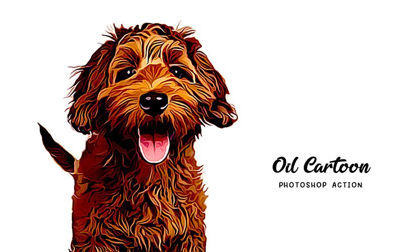 Oil cartoon photoshop action applied to an image of a dog