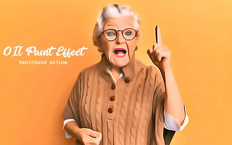 Oil paint effect photoshop action applied to an image of an old woman
