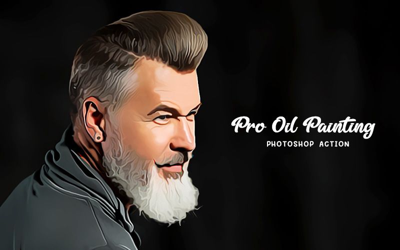 Pro oil painting photoshop action applied to an image of a man with beard