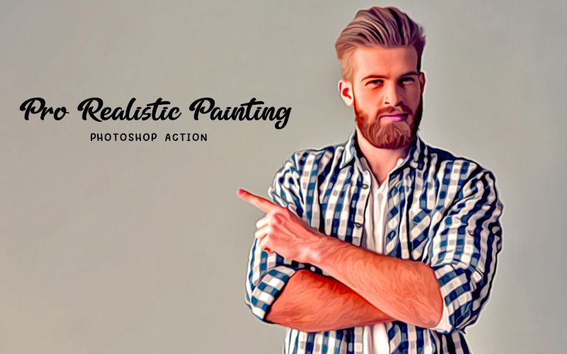 Pro realistic painting photoshop action applied to an image of a man