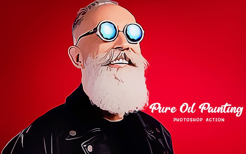 Pure oil painting photoshop actions applied to an image of a man with beard wearing funky sunglasses